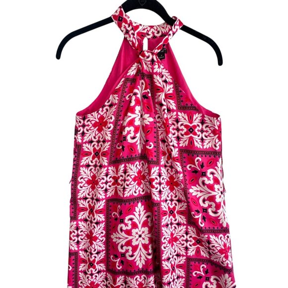 Ann Taylor Pink Tiled Paisley Halter Neck A-Line Midi Dress Size Petite Small - Picture 2 of 10